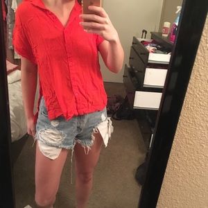 Orange button up H&M top